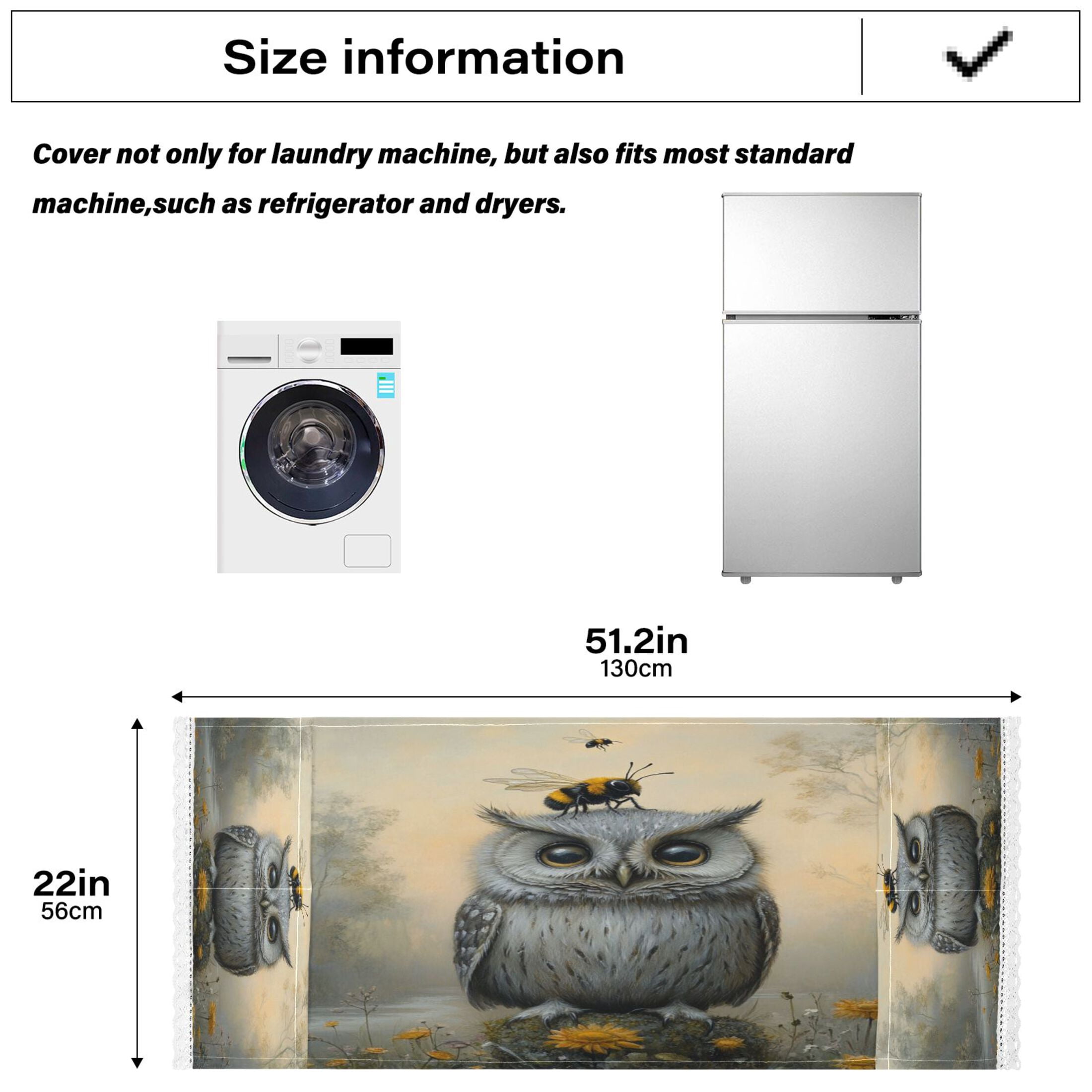 WOBOGO Owls and Bees Pattern Washing Machine Cloth Dryer Refrigerator Top Cover Protective Non-Slip Mat For Kitchen Laundry