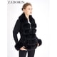 thumbnail image 2 of ZADORIN-cárdigan de piel de lujo para mujer, suéter tejido de invierno, elegante cinturón de piel desmontable, cárdigan blanco, rosa y negro, estilo coreano, 2 of 5