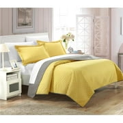 Chic Home QS3382-BIB-US 7 Piece Jasper Reversible Color Block Modern Queen Quilt Set, Yellow with Sheet Set