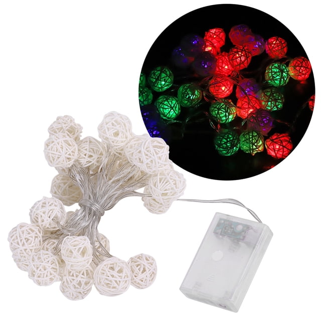 Globe Rattan Ball String Lights 30LED Lámpara de noche alimentada por batería Decoración colgante (colorido)