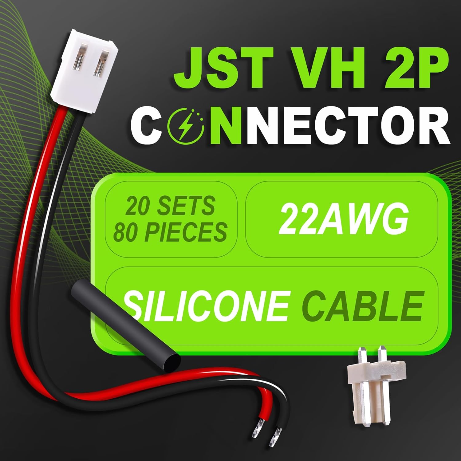 20 sets/80 pieces 3.96 pitch 2-pin 22 silicone cable plug socket extension line terminal adapter kit, with pre-pressed wire 20 female connector and male shell