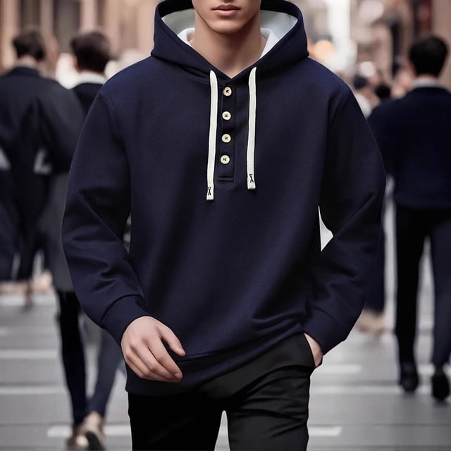 pstuiky camisetas de manga larga para hombre, Sudadera con capucha de manga larga de color liso para hombre Tops de talla grande para hombre m
