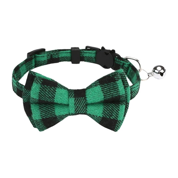 Adjustable collar with bowtie and safety bell quick release escape strap for cats small puppies rabbits classic checkered pattern neckwear