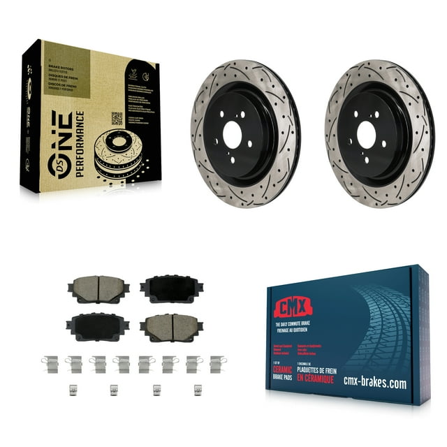 Transit Auto Rear Coated Drilled Slotted Disc Brake Rotors and Ceramic Pads Kit for Car Toyota Highlander Lexus RX350 RX350h RX500h KDC-101255