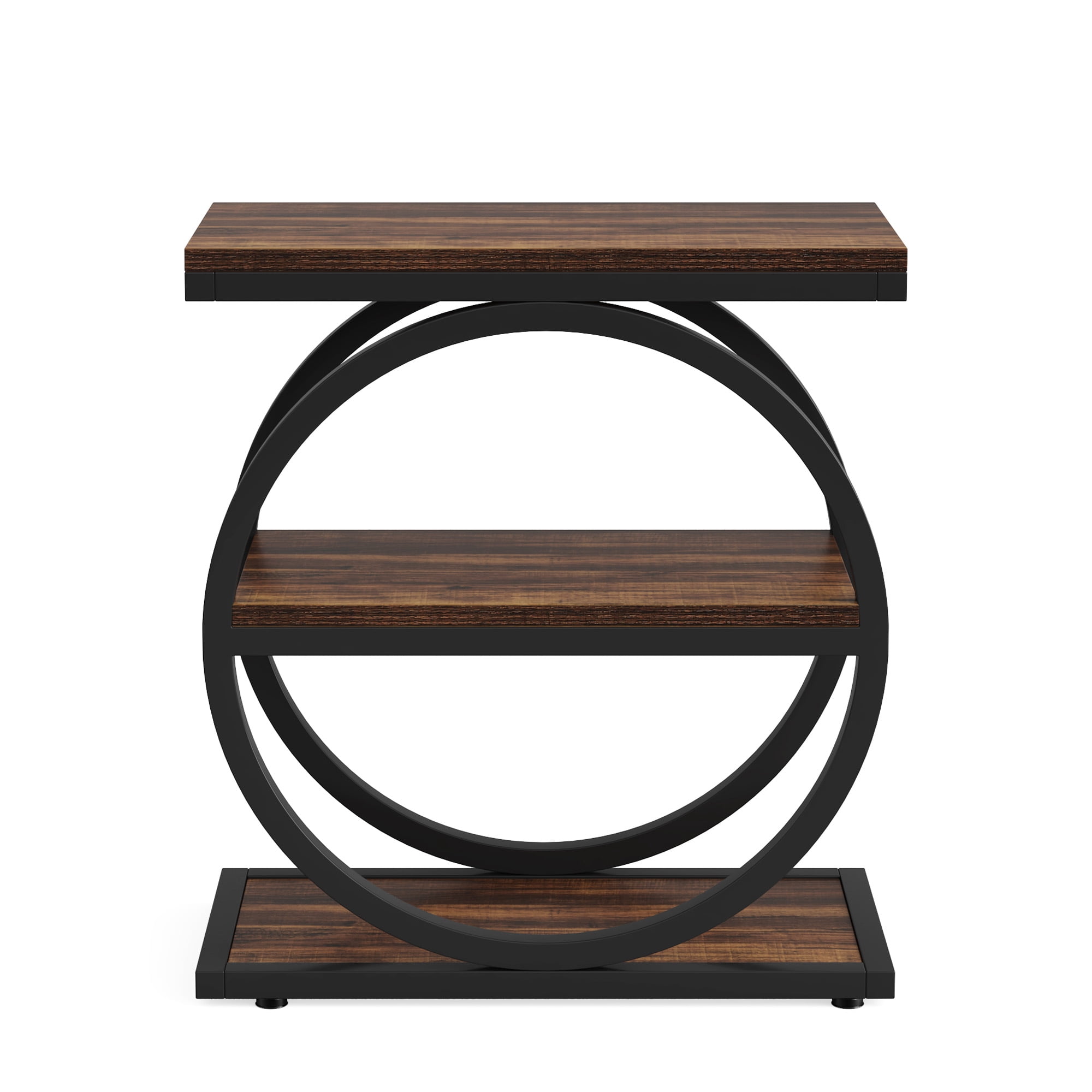 MAYEERTY Industrial 3-Tier Side Table, Slim End Table with Round Metal Frame, Suitable for Living Room, Bedroom and Outdoor Spaces