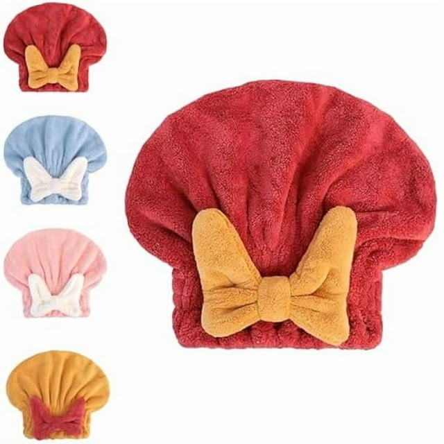 wonima11 New Super Absorbent Hair Towel Wrap for Wet Hair, Microfiber Hair Towels Wrap, Soft Bow Tie Wet Hair Towel Wrap Hair Accessories (red)