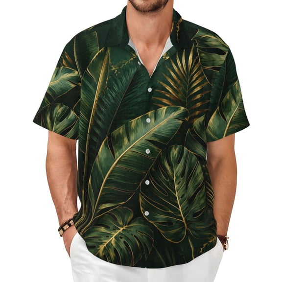Tropical Palm Leaf Men's Shirts Short-Sleeved with All-Over Prints Button-Up Shirts