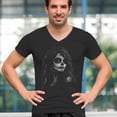 thumbnail image 4 of Web Sugar Skull V-Neck T-shirt Black White Monochrome Gothic Beauty Elegant Day of the Dead Dia de Los Muertos Tee, 4 of 7