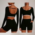 thumbnail image 2 of Workout Sets for Women Long Sleeve Backless Shrug Crop Tops and High Waisted Biker Shorts Summer 2 Piece Pilates Gym Yoga Sets, 2 of 7