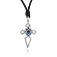 thumbnail image 1 of Blue Cross Crystal Jesus Silver Pewter Charm Necklace Pendant Jewelry With Cotton Cord, 1 of 1