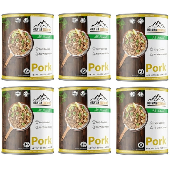 Mountain Essentials All Natural Canned Pork 28 oz, Fully Cooked Ready to Eat, Premium Meat for Emergency Survival, Camping, Food Storage, pack of 6