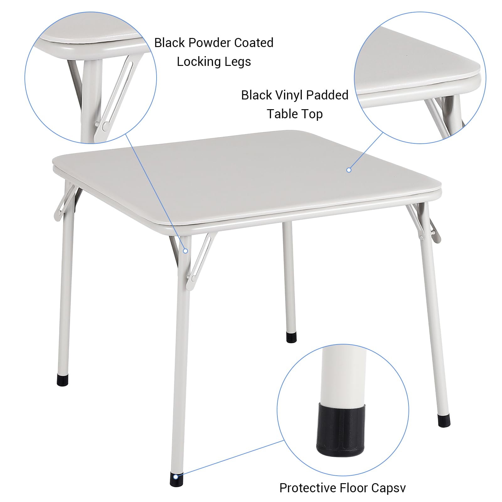 Folding Card Table and Chair Set of 5, Upholstered Foldable Table and Chair Set, Portable Metal Frame Children's Activity Table and Chairs Set for Eating, Reading, Playing, Beige