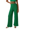 thumbnail image 1 of VISgogo Pantalones casuales de primavera y verano para mujer Pantalones de pierna ancha fruncidos con banda elástica de color sólido VISgogo moda, 1 of 6