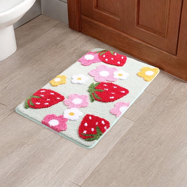 Alfombra de baño, alfombra de bañera, alfombra peluda para puerta delantera, fresa y flor, lavable a máquina, alfombra suave para habitación de niños, 45cmx65cm Soledad alfombra absorbente de baño