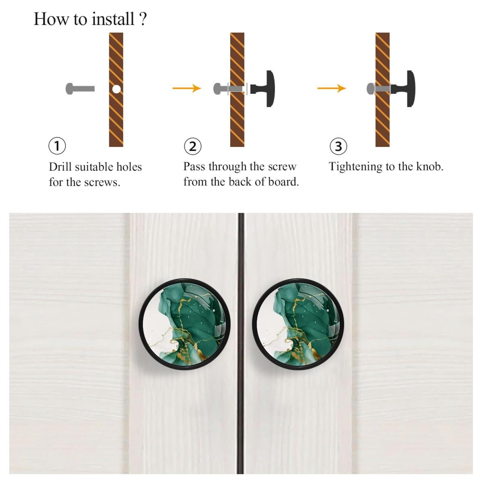 HemaKayy 4 Pack 1.3" Decorative Cabinet Knobs - Premium ABS & Glass, Round Black, Stylish & Durable, Perfect for Kitchen, Bedroom, Home Furniture Decor - Unique Marble Texture