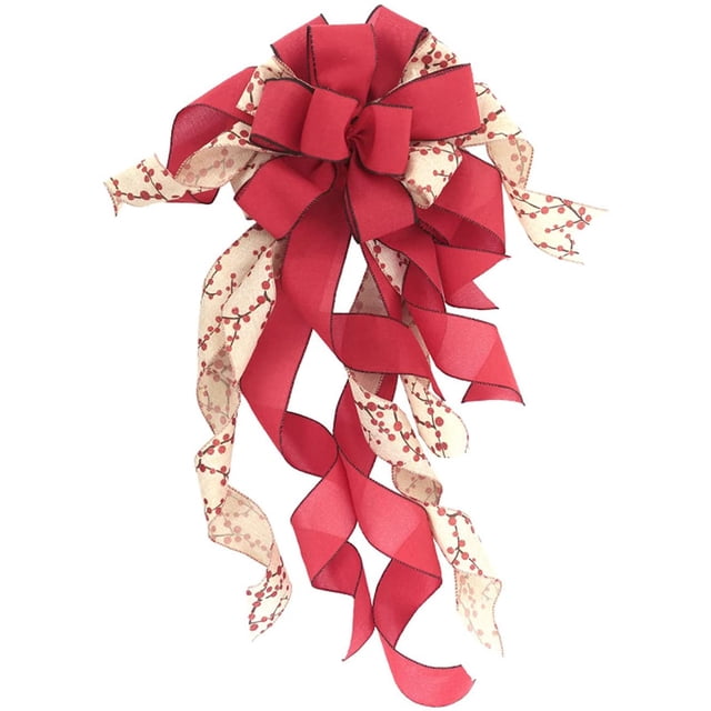 Decoración de árbol de Navidad de arpillera a cuadros rojos Decoración de árbol de Navidad de arco grande para interior o exterior Fokelyi ZYY-2663