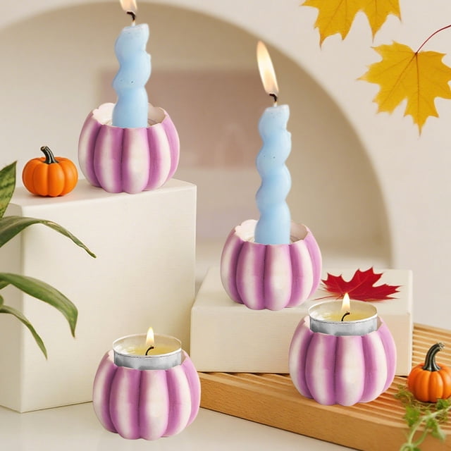 Uuiauoio Resin Mini Pumpkin Candle Holders for Halloween Harvest Festival Decor Minimalist Table Centerpiece Holiday Dining Room Ornament and Seasonal Display,Halloween Candlestick Holder
