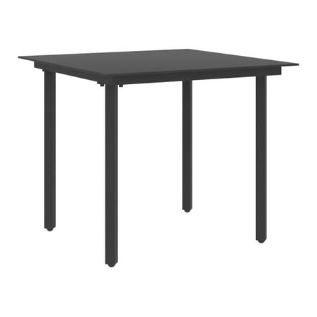 Patio Dining Table Black 31.5"x31.5"x29.1" Steel and Glass