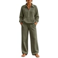 thumbnail image 3 of Mfakffe Womens 2‑Piece Casual Outfit Half‑Zip Collared Top and Wide Leg Pants Set Loose Relaxed Matching Tracksuit for Daily Wear, 3 of 6