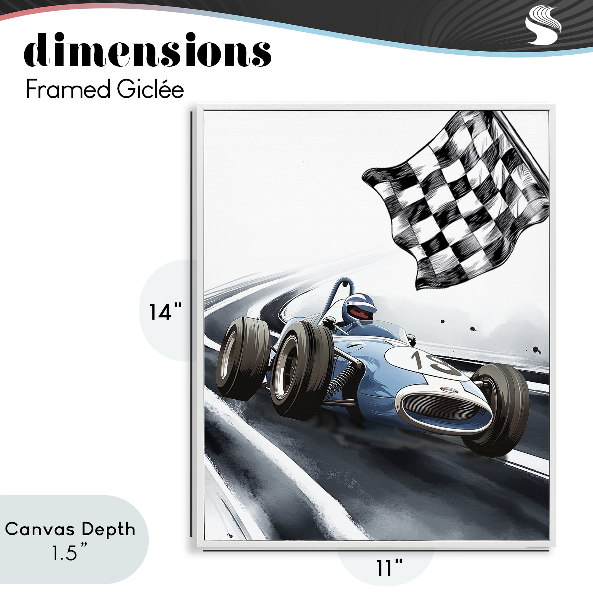 Stupell Industries Dynamic Racecar Driving White Framed Giclee Art, design by Christine Simpson Art