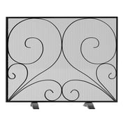 Fire Beauty Single Panel Fireplace Screen Handcrafted Solid Wrought Iron Mesh, Heat-Resistant Fire Spark Guard for Fireplace-Black