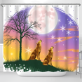 thumbnail image 1 of Whimsical Loups Dorés à la Pleine Lune Rideau de Douche - Scène de Nuit Rêveuse avec Flocons de Neige, 1 of 4