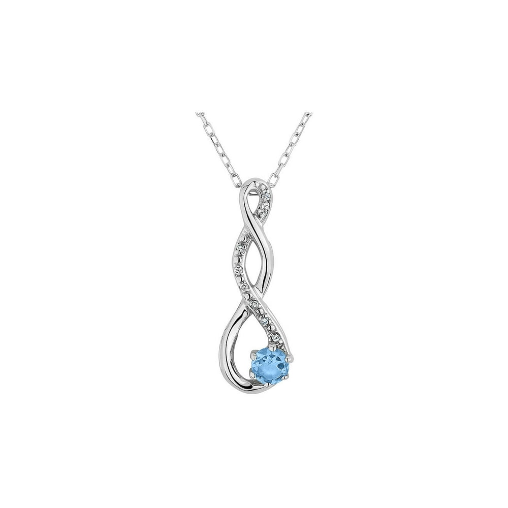 Gem And Harmony - Blue Topaz Infinity Pendant Necklace with Diamond in