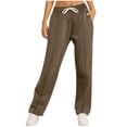 thumbnail image 2 of Sewkxo Womens Wide Leg Sweatpants High Waisted Baggy Pants Fashion Drawstring Athletic Joggers,Camel M, 2 of 7