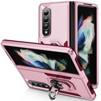 SaniMore for Samsung Galaxy Z Fold 4 Magnetic Case Support Wireless Charging, Rugged PC & TPU Bumpers Cover with Car Mount & Ring Kickstand Military Grade Drop Protective Shell, Pink/Rose