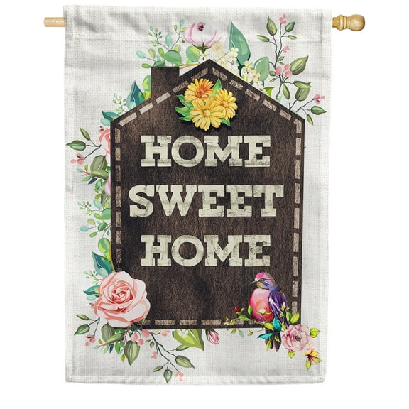 America Forever Home Sweet Home House Flag 28 x 40 inches Pink Yellow Flowers Bird Double Sided Sunflower Rose Spring Summer Seasonal Yard Outdoor Rustic Decorative Floral Garden Flag