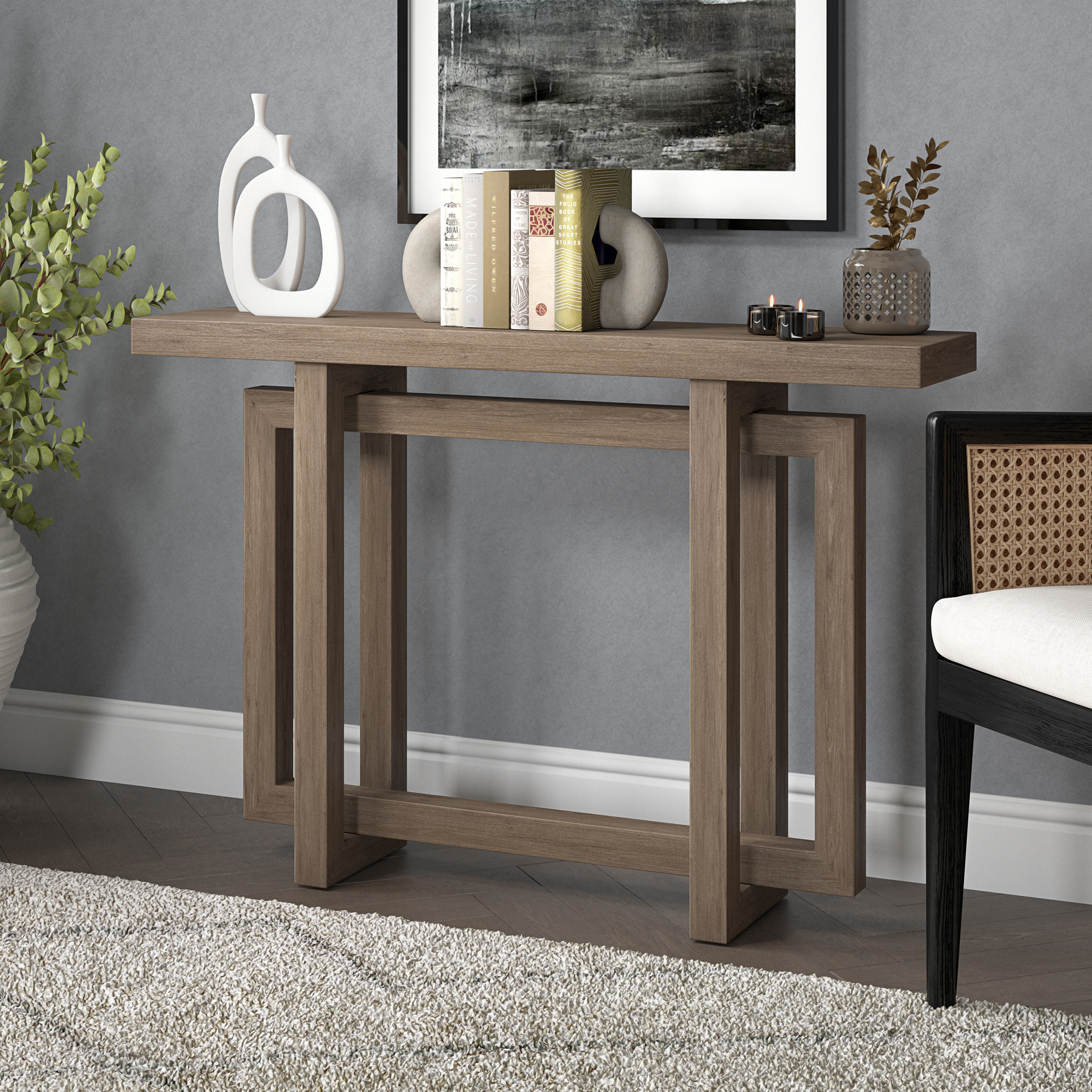 Evelyn&Zoe Modern/Contemporary 44" Wide Antiqued Gray Oak Console Table