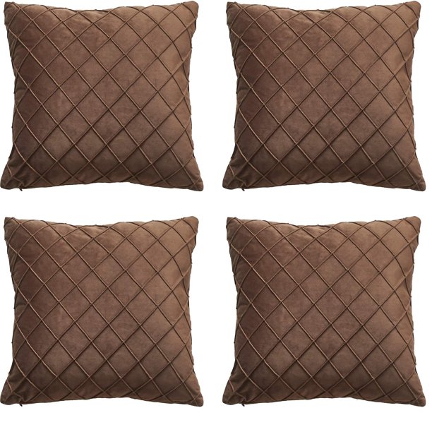 Paquete de 4 fundas de almohada decorativas cuadradas de 45 x 45 cm con diseño de celosía de terciopelo
