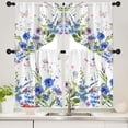 thumbnail image 4 of Blue Flower Curtains for Kitchen Bathroom Pink Floral Rod Pocket Window Tier Curtains Valance Set 4 Pcs Green Plant Printed Valances 27W x 36L*2 Curtains 27W x 36L*2, 4 of 6
