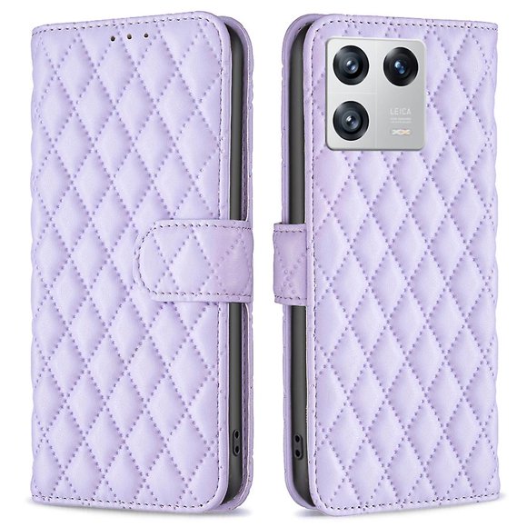 T Gift Of Binfen Color Bf Style-14 compatible Xiaomi 13 Imprinted Rhombus Pattern Magnetic Closure Flip Case Pu Leather Wallet Book Stand Phone Cover - Black