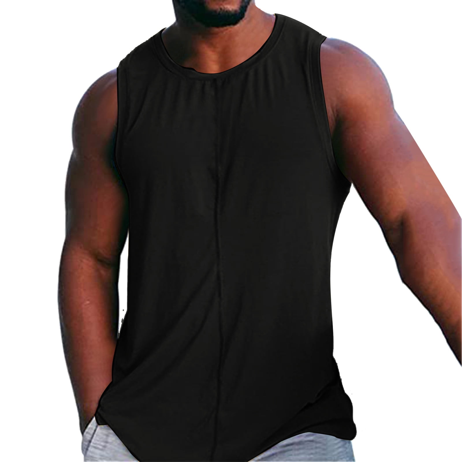 Vedolay Tank Tops Men Crew Neck Solid Sleeveless Exercise Casual Sport ...