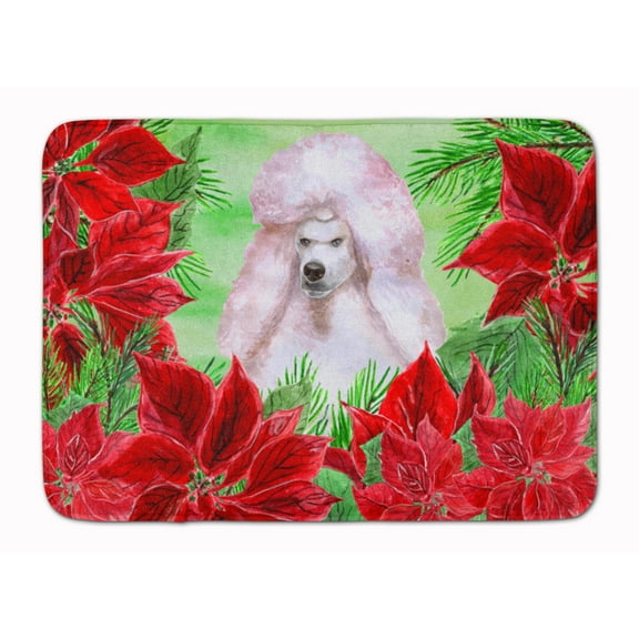 White Standard Poodle Poinsettas Machine Washable Memory Foam Mat
