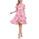 thumbnail image 1 of Vestido midi floral de mujer con volantes y dobladillo asimétrico, de manga corta y cuello redondo, XL, color rosa, 1 of 5