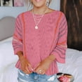 thumbnail image 2 of Htigea Womens Crewneck 3/4 Sleeve Sweaters Knitted Striped Pullover Tops Lightweight Soft Comfy Short Sweater Hot Pink XXL, 2 of 6