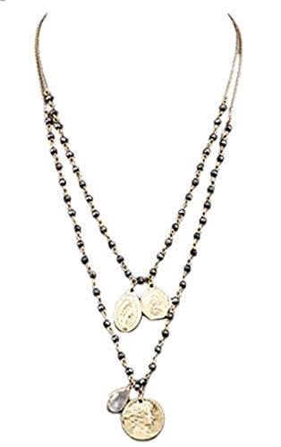 Golden Stella Jewelry By TSC Round Bead And Tassel Necklace Grey And 