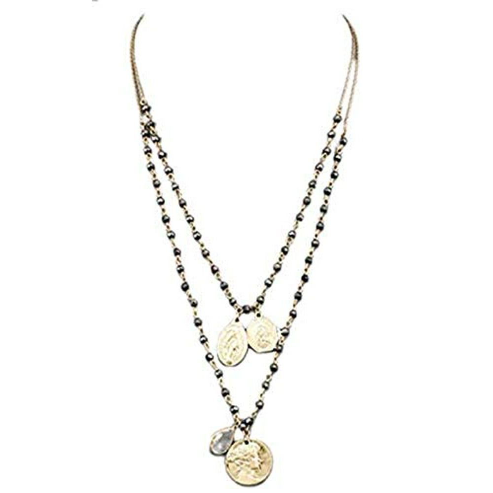 Golden Stella Jewelry by TSC Round Bead And Tassel Necklace, Grey and