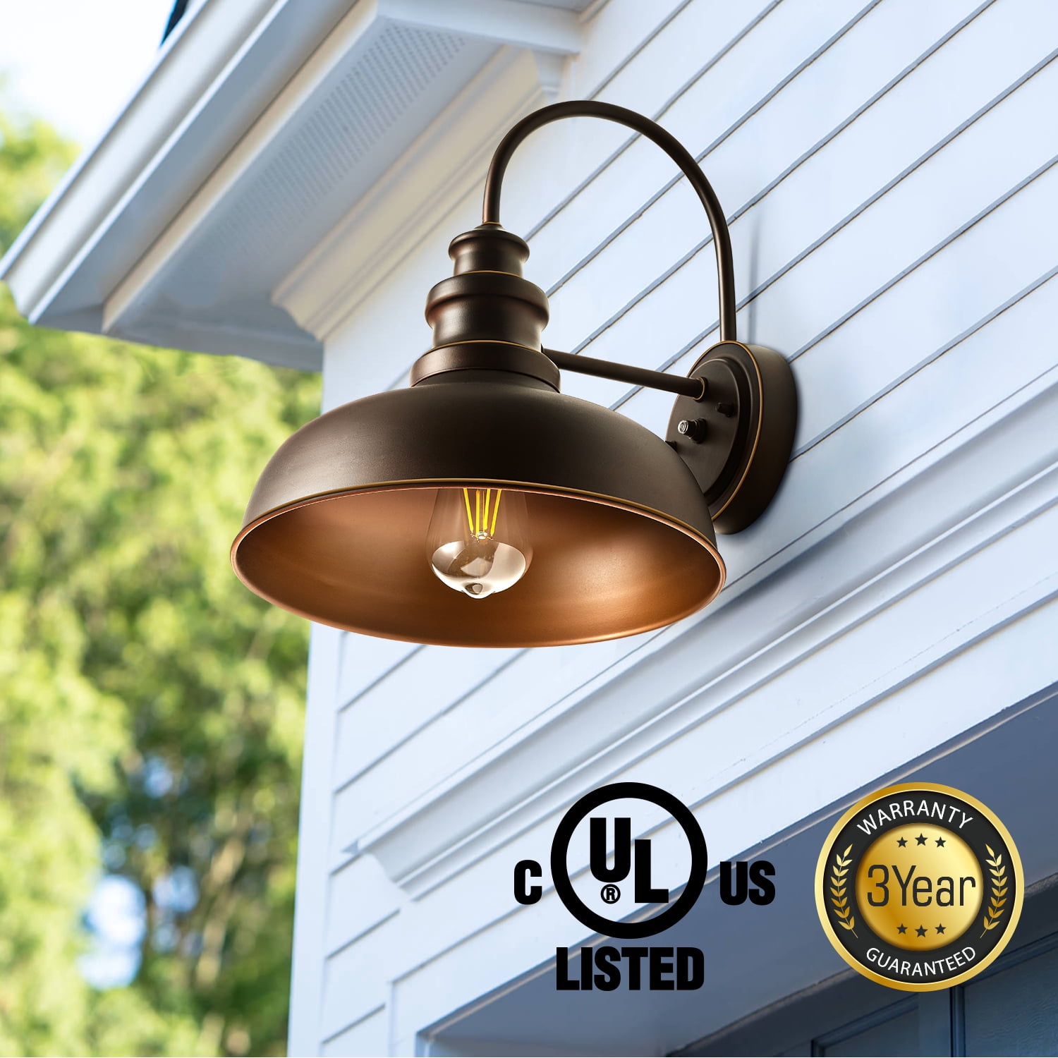 VIANIS Dusk to Dawn Outdoor Barn Lights, Brown Farmhouse Outside Front Porch Light Fixture, 10" ORB Gooseneck Garage Lights Outside, Waterproof Exterior Light Fixture for House, Porch