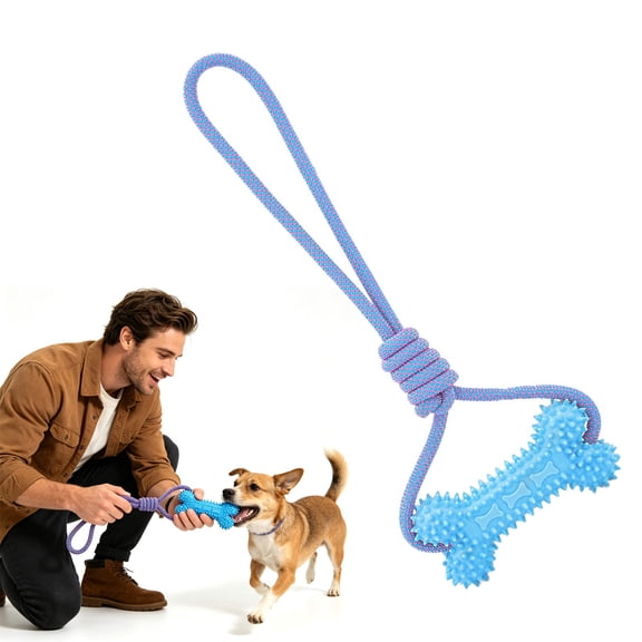 Dog Toys Dual-Action Teeth Cleaning Mouth Prop, Chew Toy for Easier Brushing Oral Care, Daily Home Use for Small Medium Large Dog (Blue)
