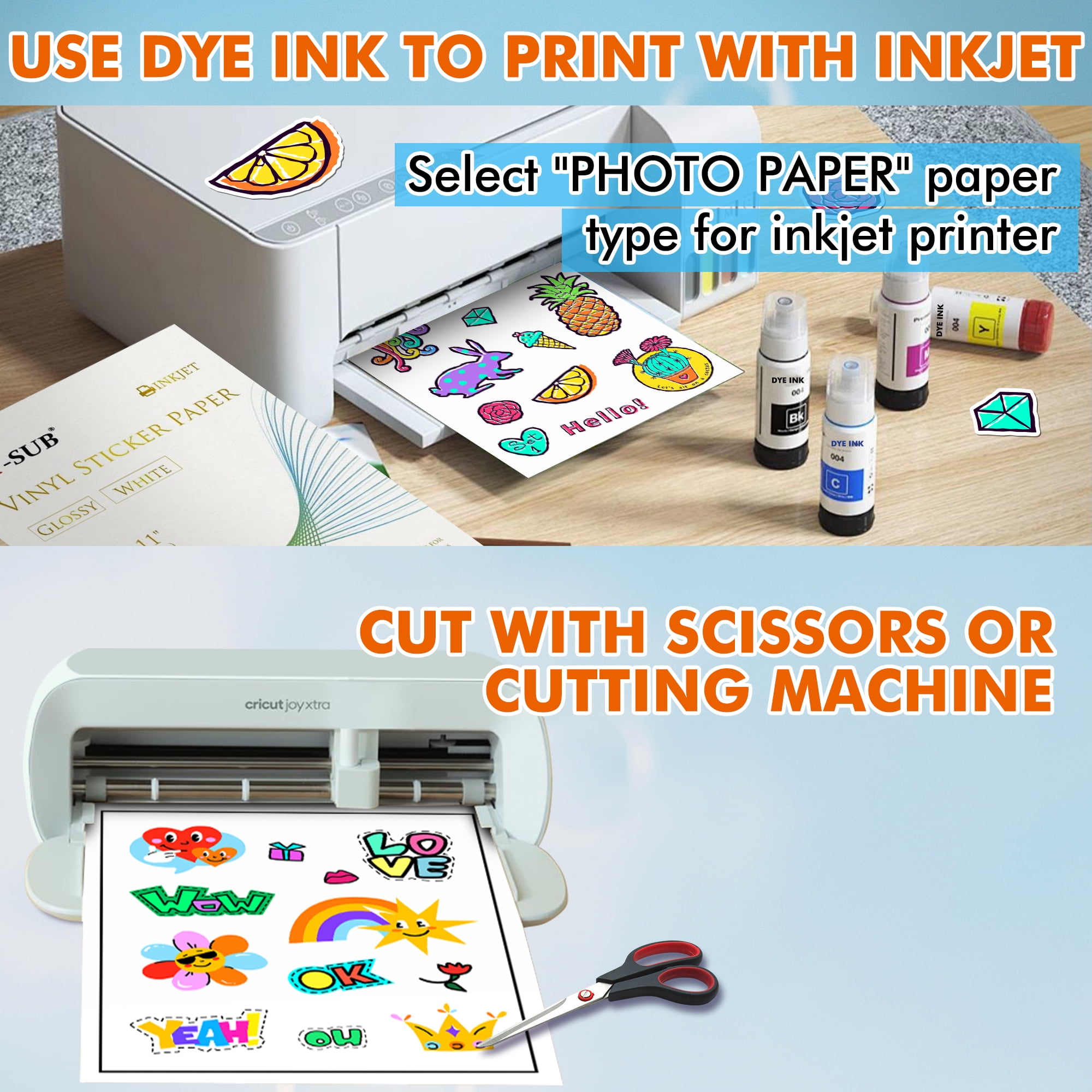 A-SUB Printable Vinyl Sticker Paper Bundle, Glossy White & Clear, 8.5x11 Inches, 40 Sheets