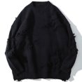 thumbnail image 1 of Suéter vintage de estilo hip hop para hombre, ropa de calle, jerséis de gran tamaño, suéter de lana con agujeros y rasgados de color puro, 1 of 5