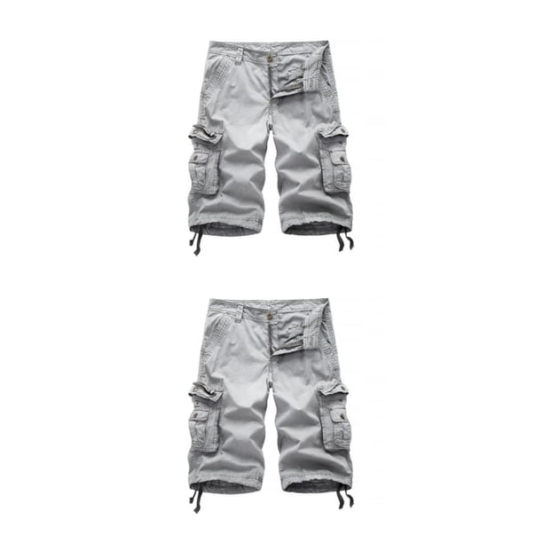 Qarigey Pantalones cortos de carga Pantalones casuales Traje de hombre Resistencia al desgaste Pantalones de traje de trabajo de moda de larga Blanco-gris cuarenta 2Conjunto