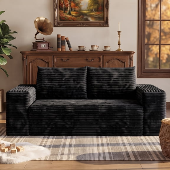 Eyisean 63" Corduroy 2-Seater Loveseat Sofa, Comfy Boneless Cloud Couch with Wide Armrest, Deep Seat Floor Sofa for Small Spaces, Apartment, Bedroom, Living Room, No Assembly Required