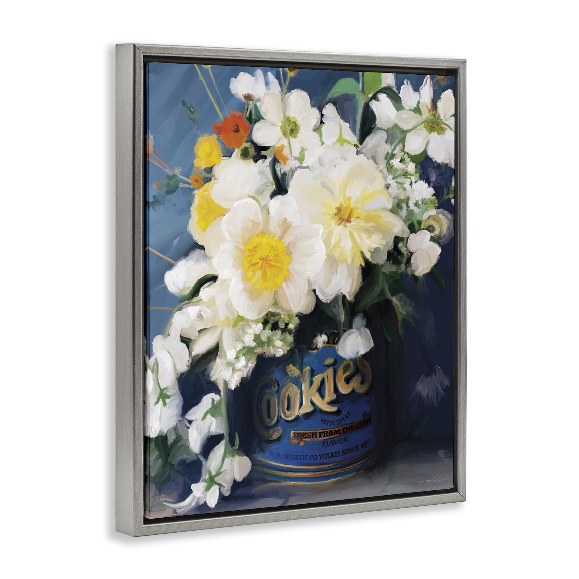 Stupell Industries Bouquet in Vintage Jar Botanical & Floral Painting Gray Floater Framed Art Print Wall Art, 17 x 21