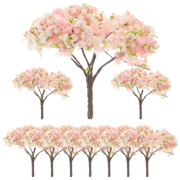 EXHUMKY 10pcs Pink ABS Sponge Artificial Cherry Blossom Trees Micro Landscape Diorama Accessories