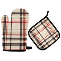 Yayeee Oven Mitts and Pot Holder Set of 4 Heat Resistant Kitchen Gloves Baking Hot Pad, Black Tartan