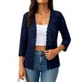 thumbnail image 3 of JGNGSHN Women's Elegant 3/4 Sleeve Floral Lace Bolero Shrug Cropped Open Front Cardigan Lace Shrug Tops, 3 of 5